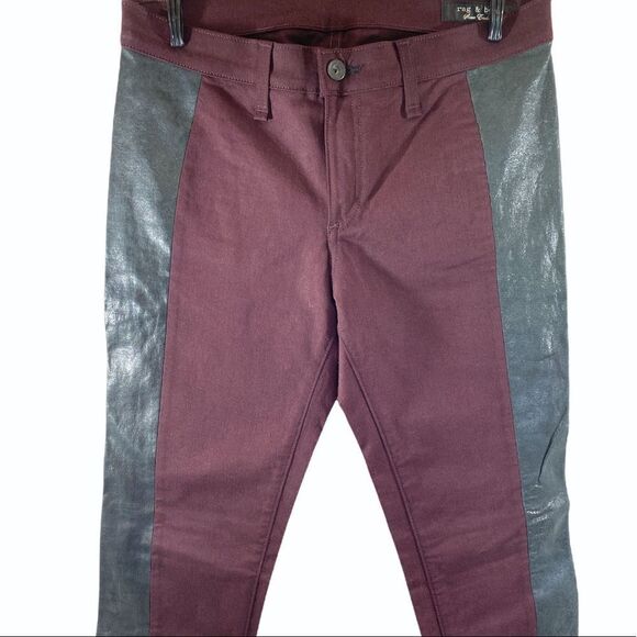 Rag & Bone Skinny Pop Leggings With Lamb Leather Panel Size 29 In Wine - Picture 4 of 13